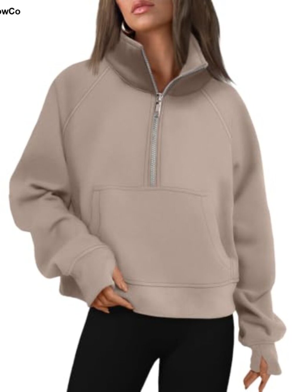 Womens Half Zip Fleece Pullover Hoodie with Thumb Holes Kangaroo Pocket